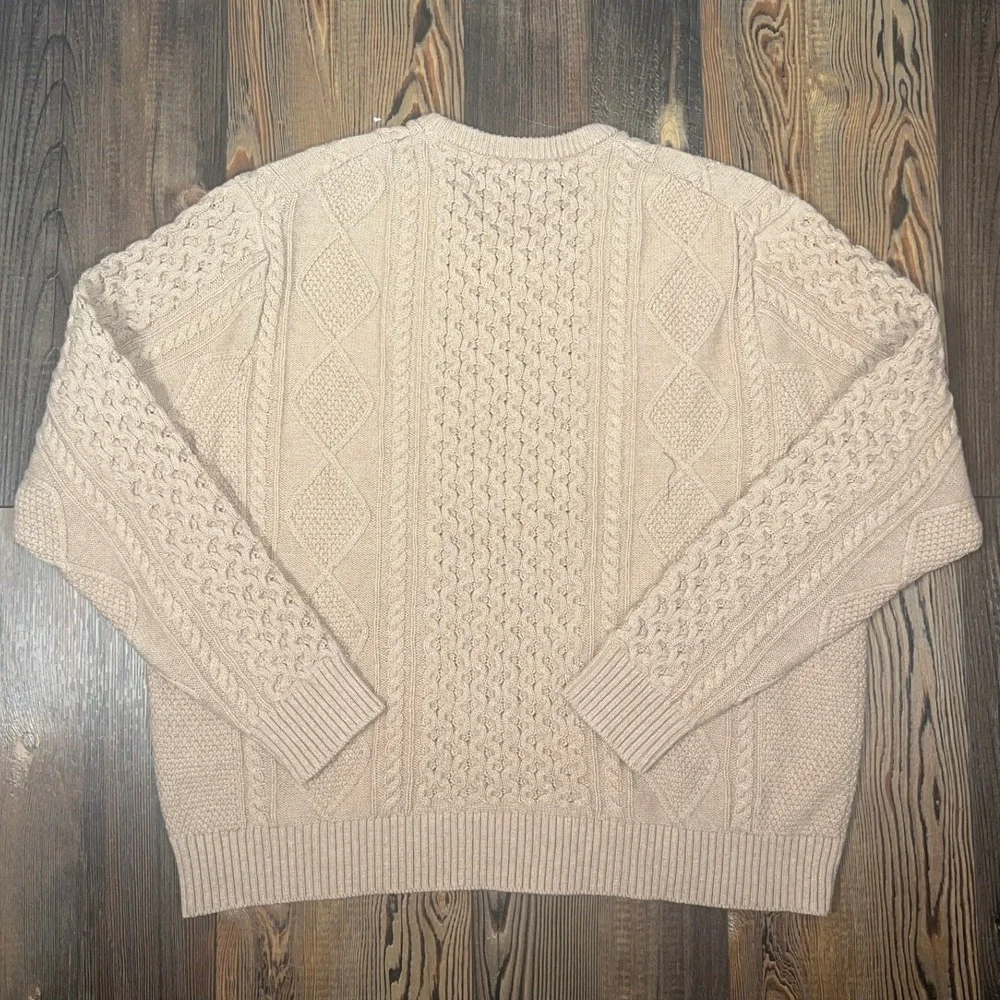 UNTUCKit Men's Zefino Cable Crewneck Sweater Tan‎ Merino Wool Cotton XX-Large